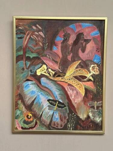 Mid-Century Oil on Canvas – “Forest” by K.R. (1991), Vintage & Framed 42.5×34.5cm