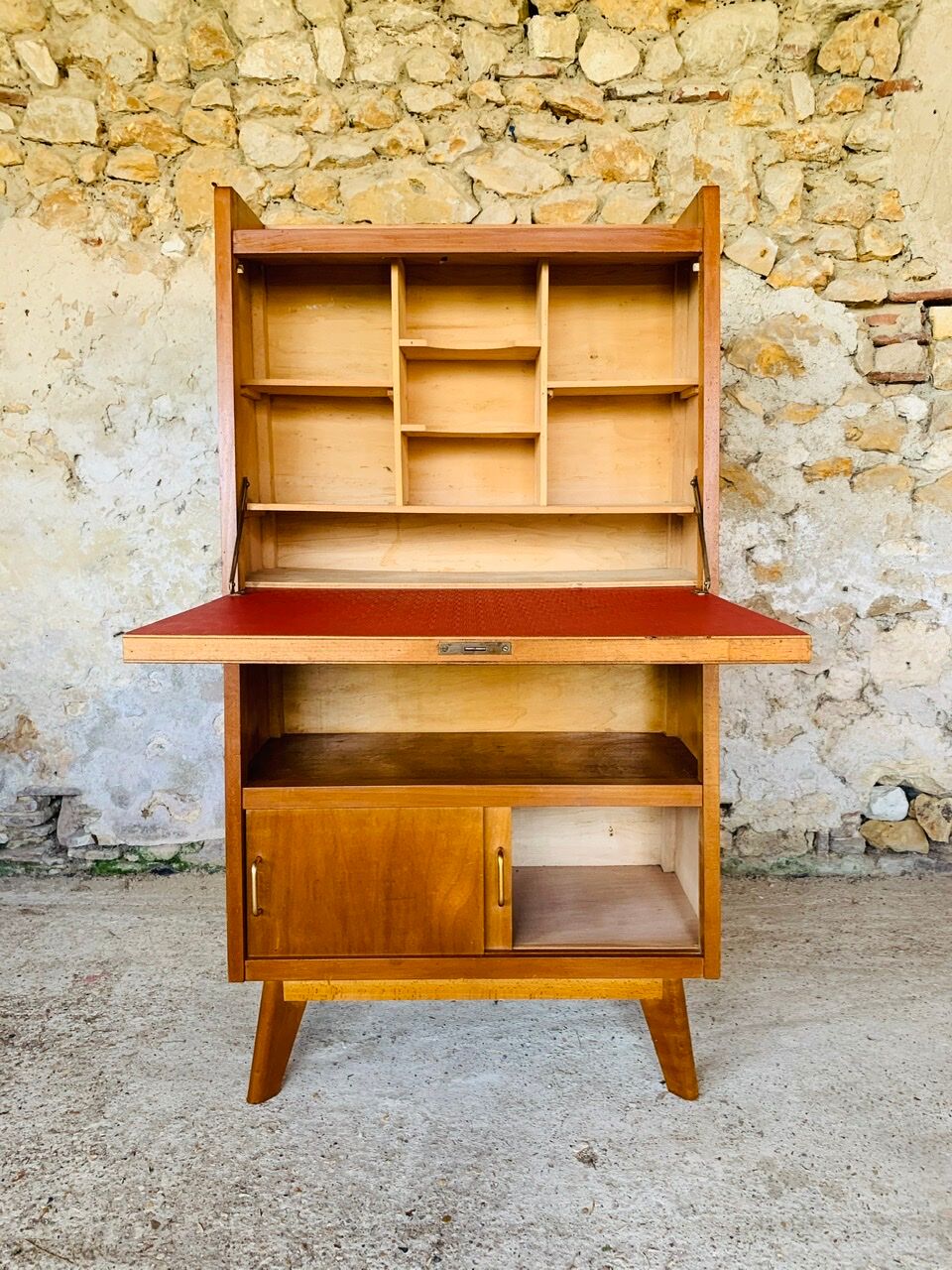 Vintage secretary on feet compass Scandinavian style, circa 50's