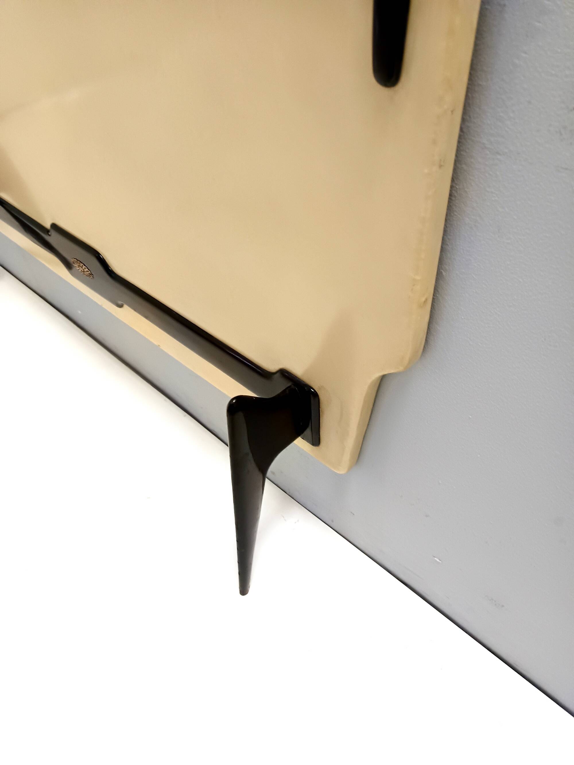 Vintage Ebonized Beech, Brass, Skai and Glass Coat Rack, Italy