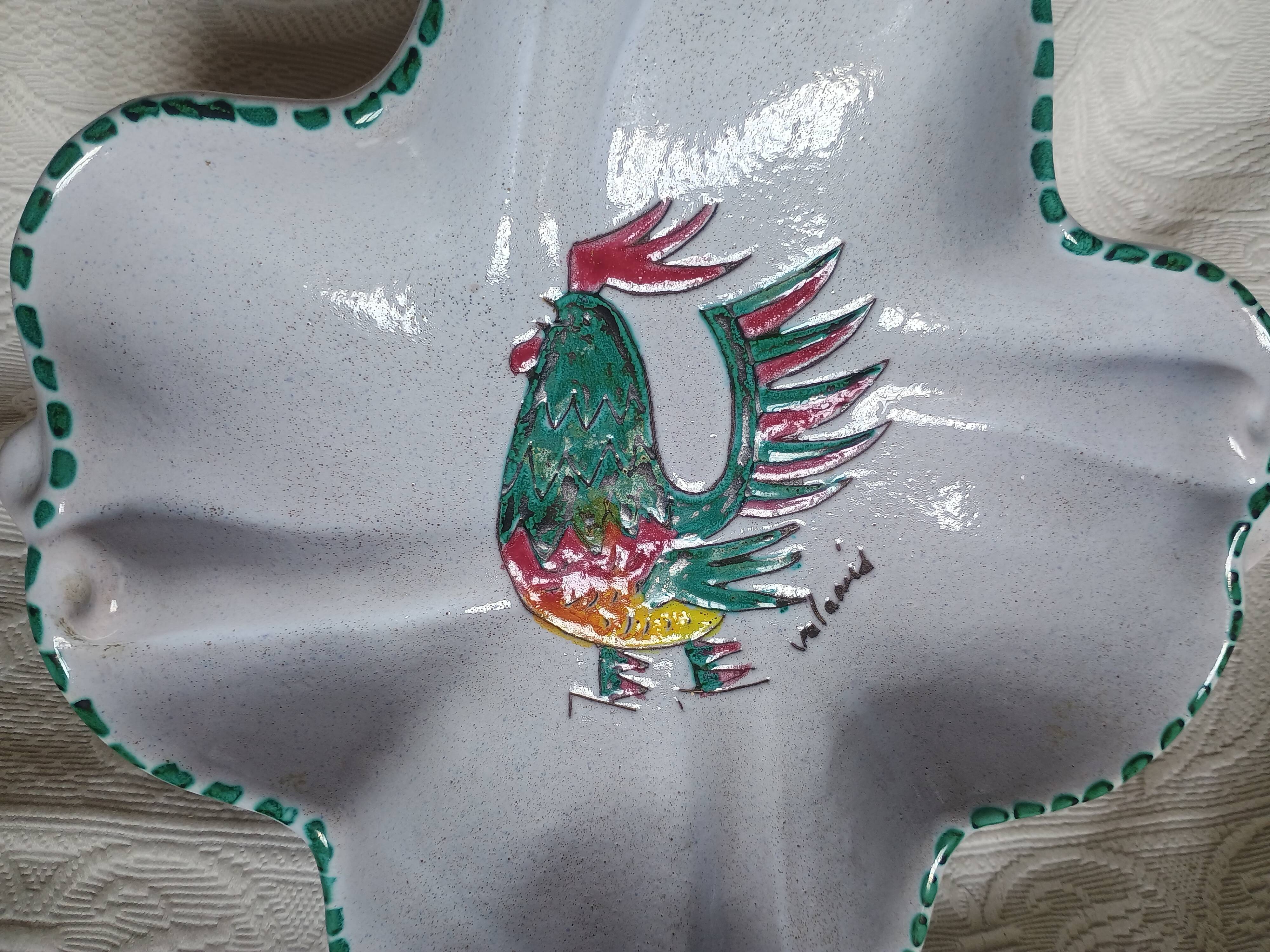 Vallauris - Stylised polychrome rooster cut - Stoneware - Quadrilobed dish