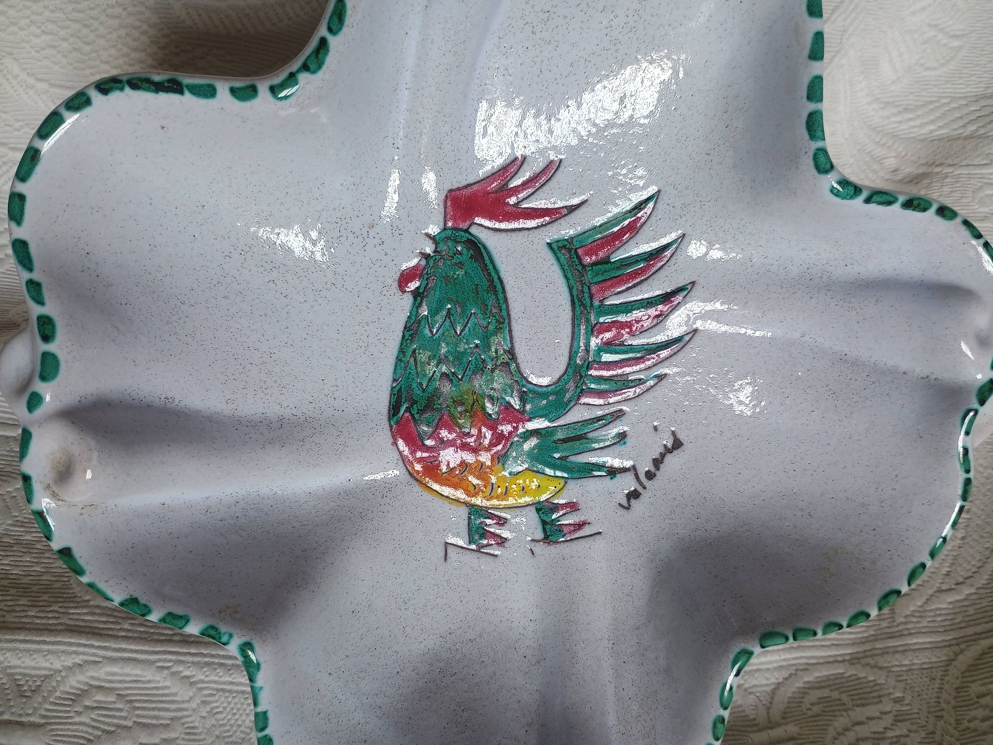 Vallauris - Stylised polychrome rooster cut - Stoneware - Quadrilobed dish