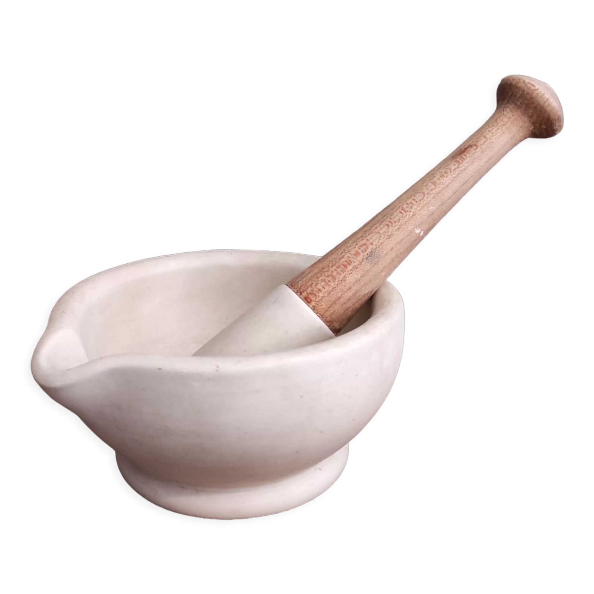Vintage English ceramic and wooden mortar and pestle set