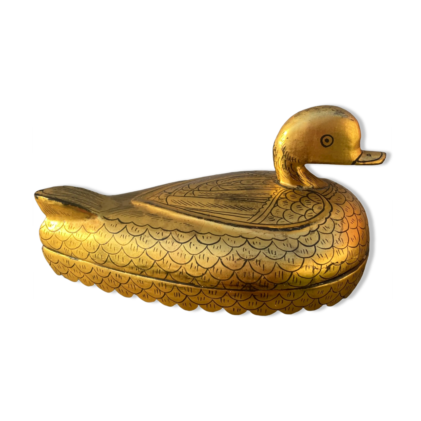 Golden lacquered wooden duck from Burma mid-twentieth forming a box