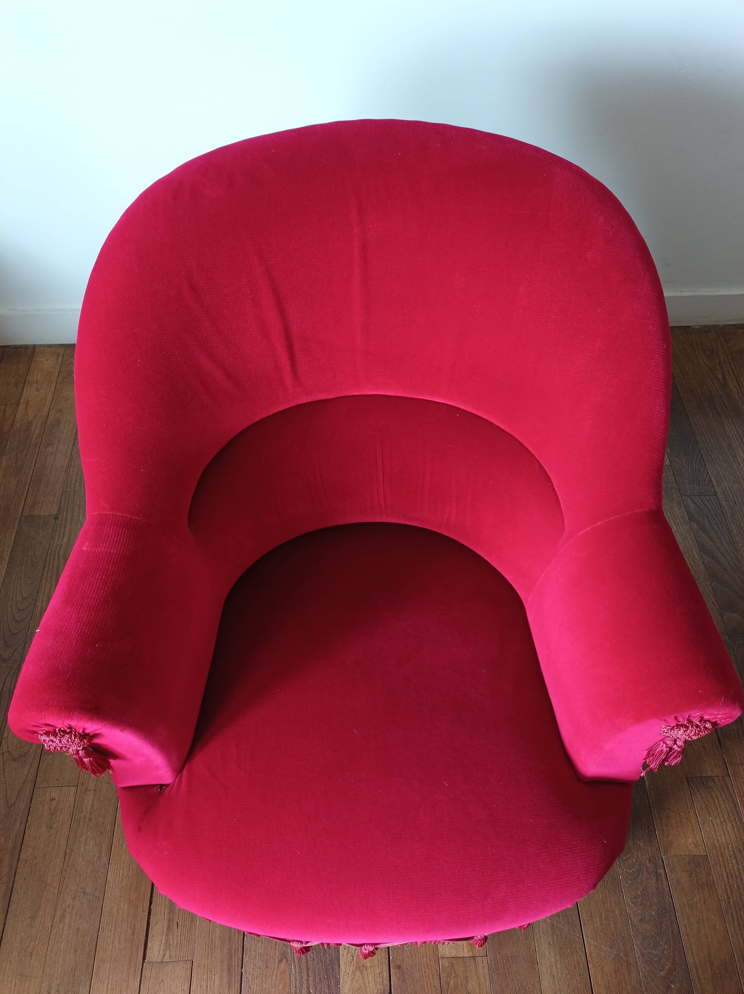 Lot de 2 fauteuils crapauds en velours rouge