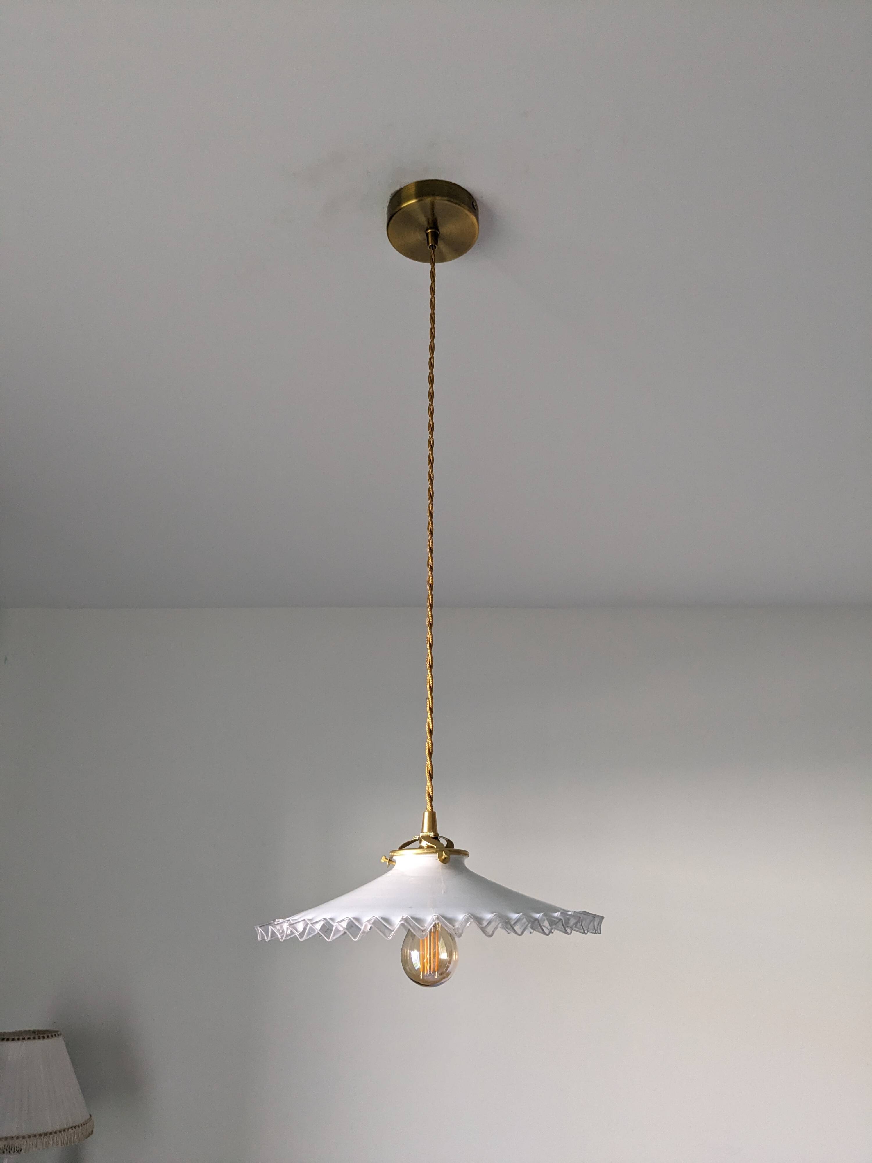 Vintage pendant light in serrated opaline