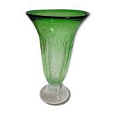 Large flared green bubble vase