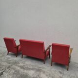 Vintage 1950s children's sofa and two armchairs with compass feet
