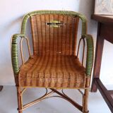 Antique two-tone rattan armchair