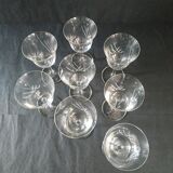 Service en verre broc + carafe + 8 verres à pieds ciselés  vintage