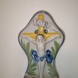 Holy water font in polychrome high-fire earthenware from Islettes, 18th century