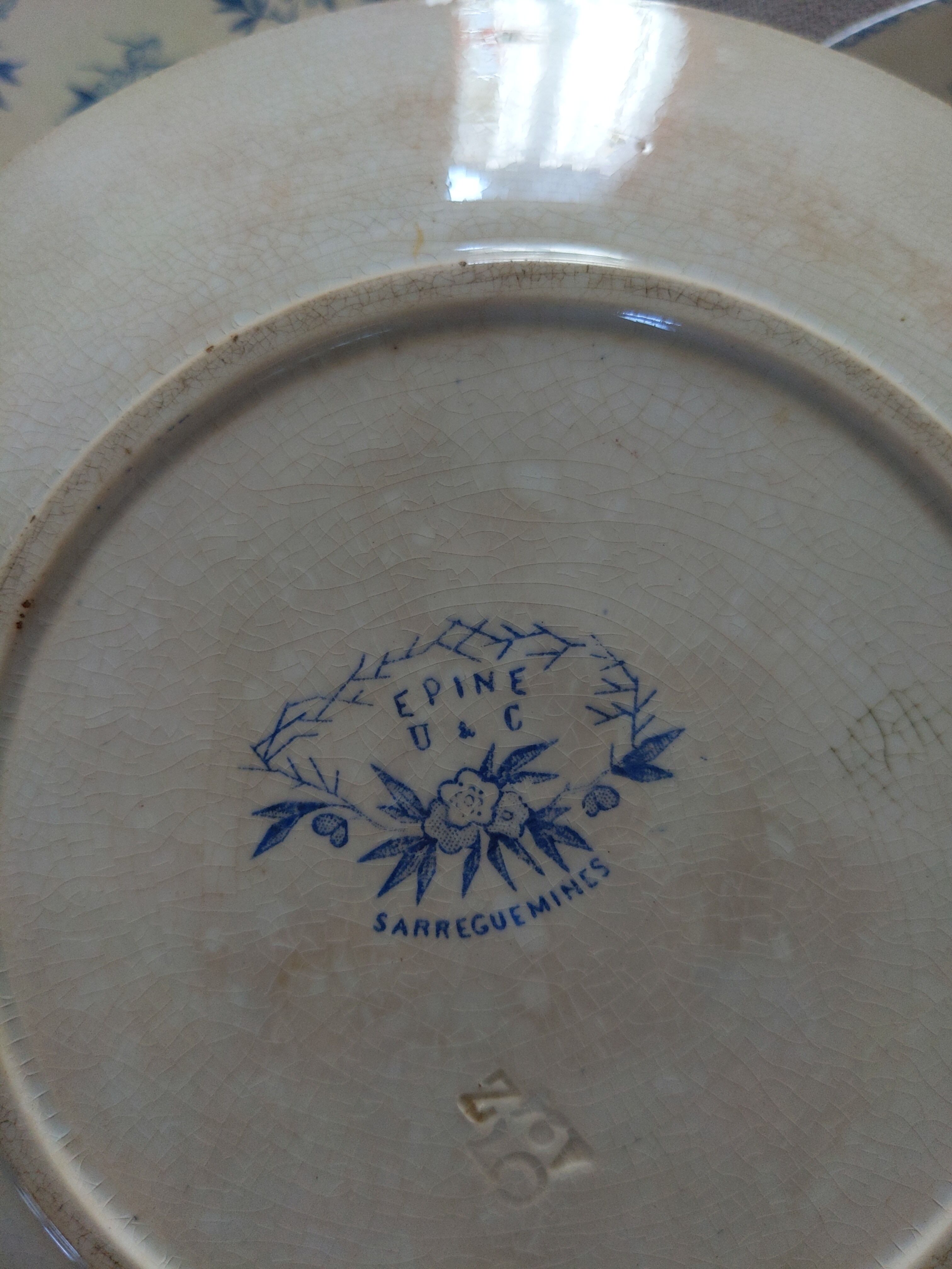 Plates for dessert antique porcelain romantic iron earth Sarreguemines epine