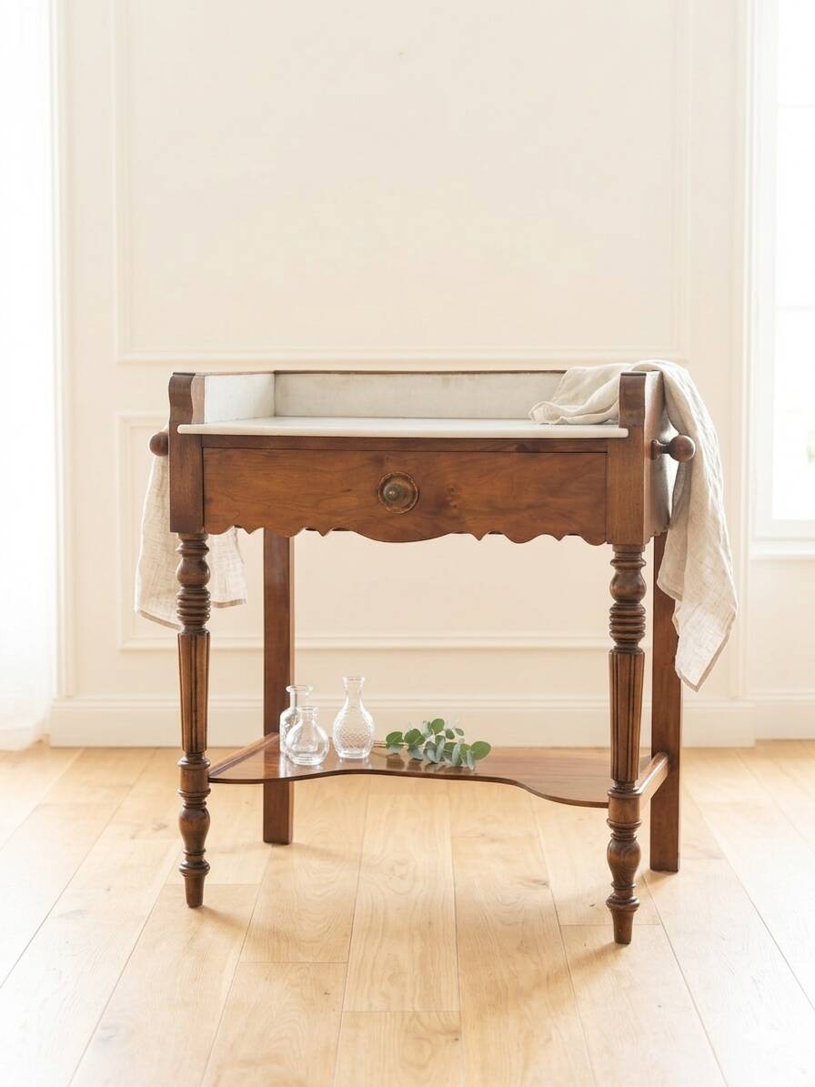 Vintage console hairdresser in walnut, Art Deco Louis Philippe style.