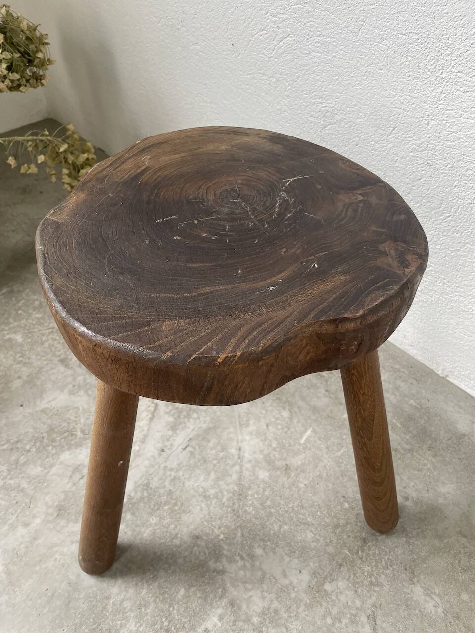 50s tripod oak stool