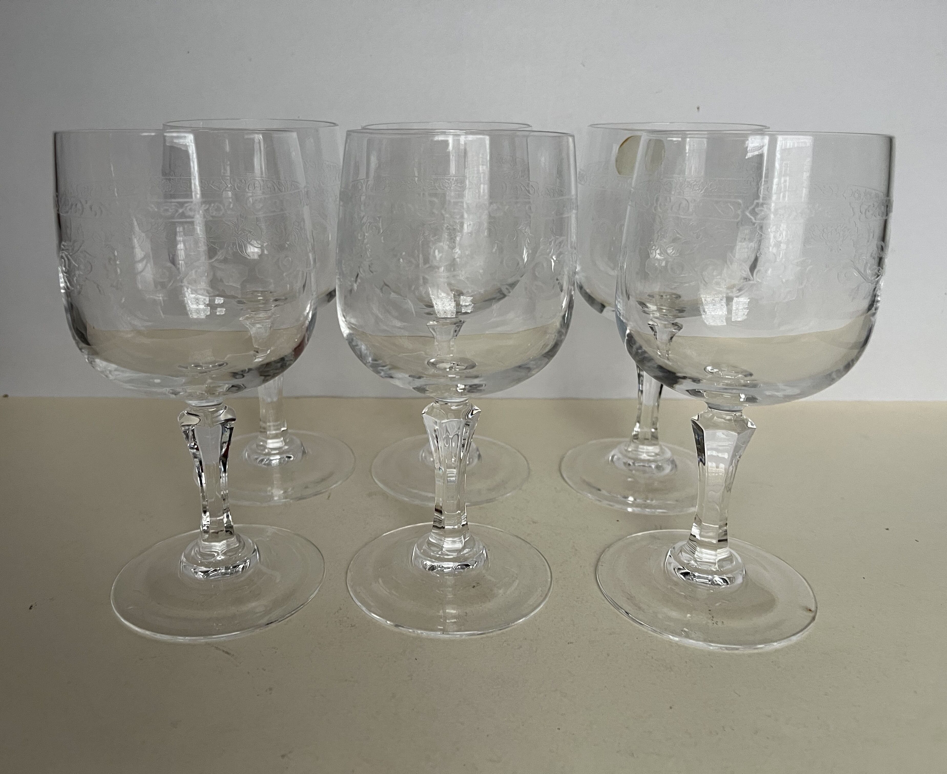 6 Engraved crystal water glasses