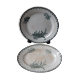 Duo of dishes Saint-Amand Terre de Fer, model Muguet, XIXth