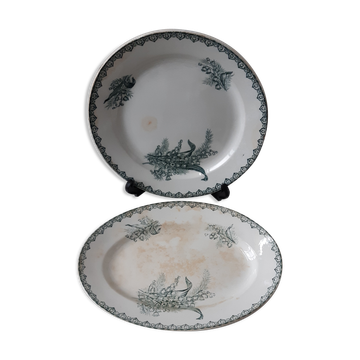 Duo de plats Saint-Amand Terre de Fer, modèle Muguet, XIXème