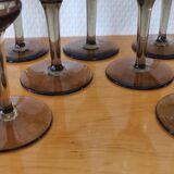 Set of 11 glasses with chiseled vintage 60s transparent brown