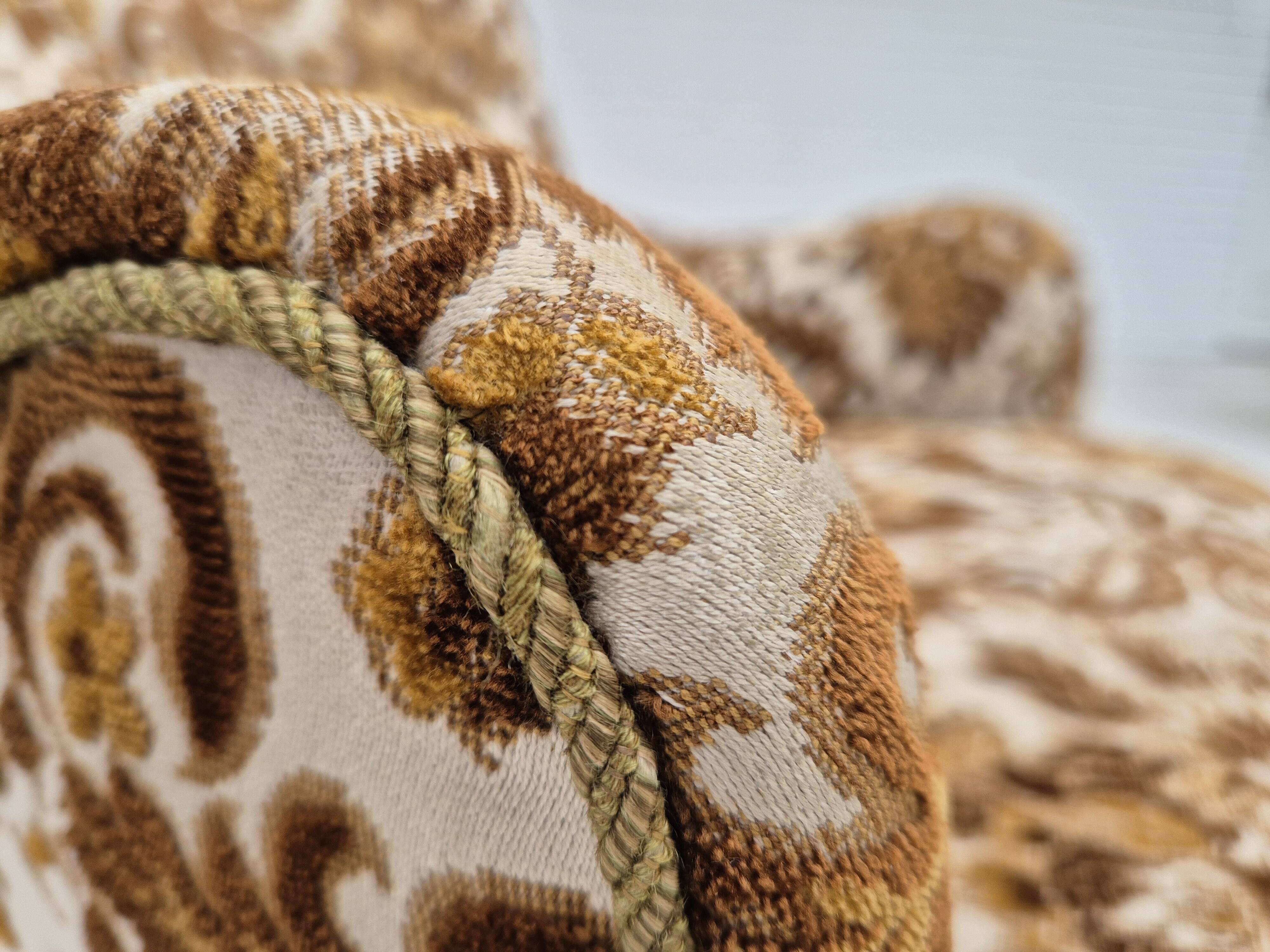 1960s, Danish armchair, furniture velour fabric, ash wood.