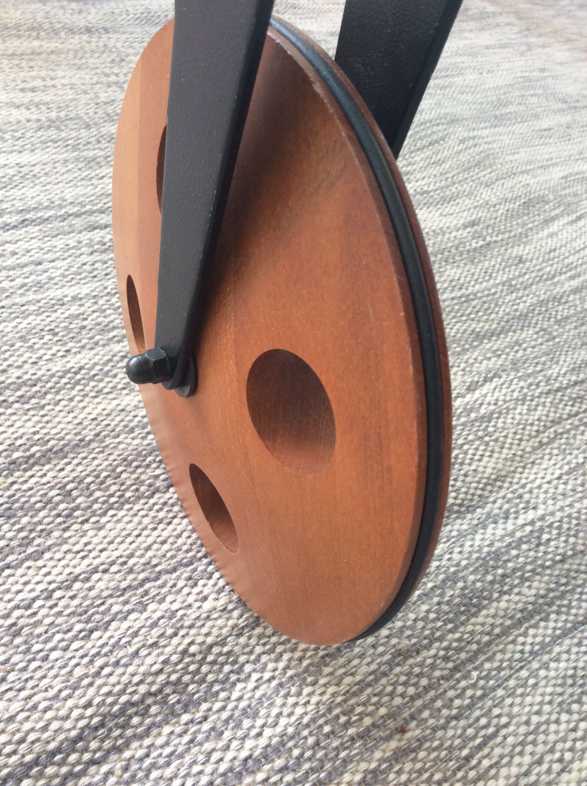 Glass coffee table on teak wheels