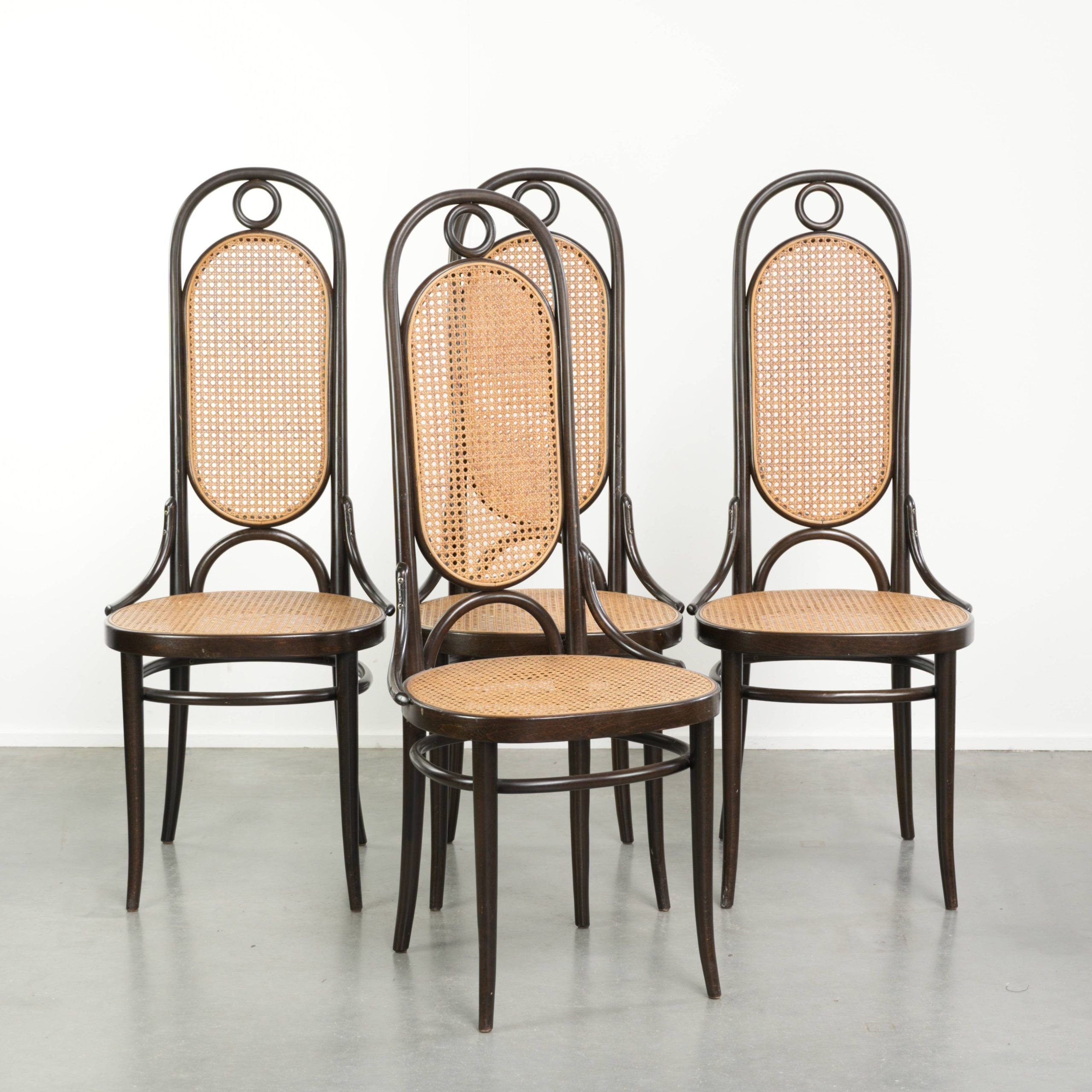 Set of 4 original vintage Thonet longJohn design diningchairs with bentwood
