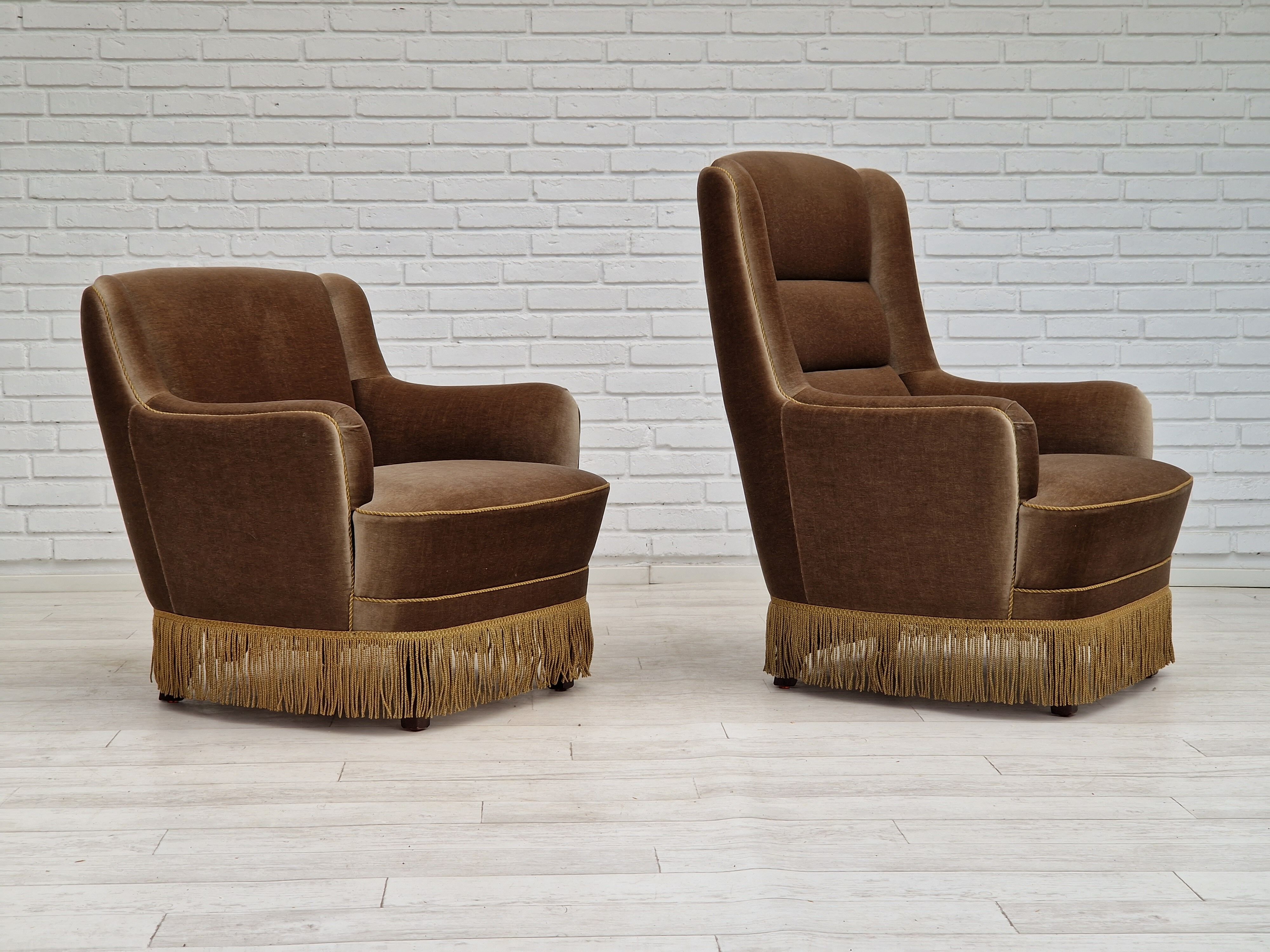1970s, Danish set of two velour chairs, original condition