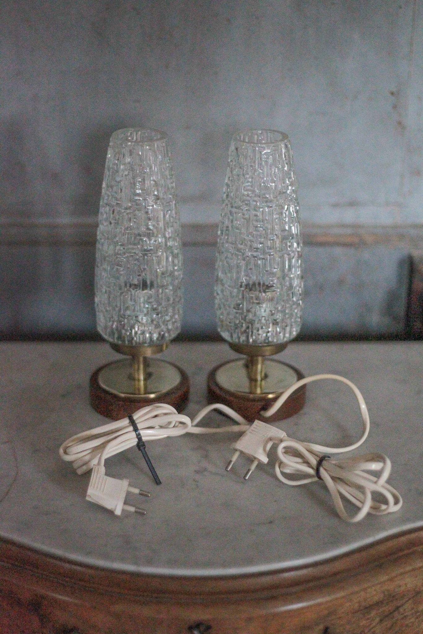 Pair of vintage lamps, bedside lamps, oblong glass globe lamps