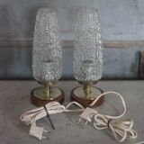 Pair of vintage lamps, bedside lamps, oblong glass globe lamps