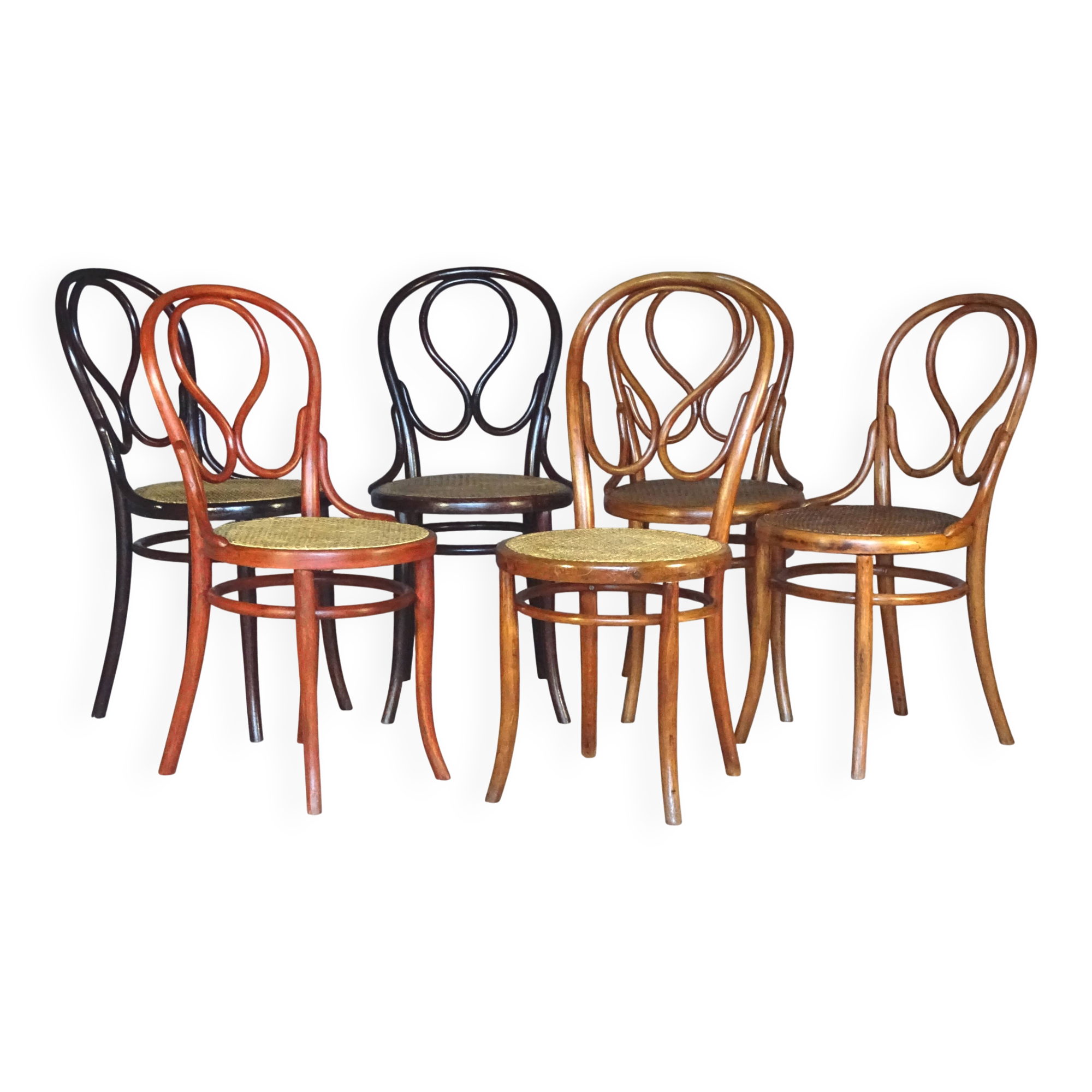 Set of 6 chairs no. 20 known as "omega" caned, including 3 thonet.