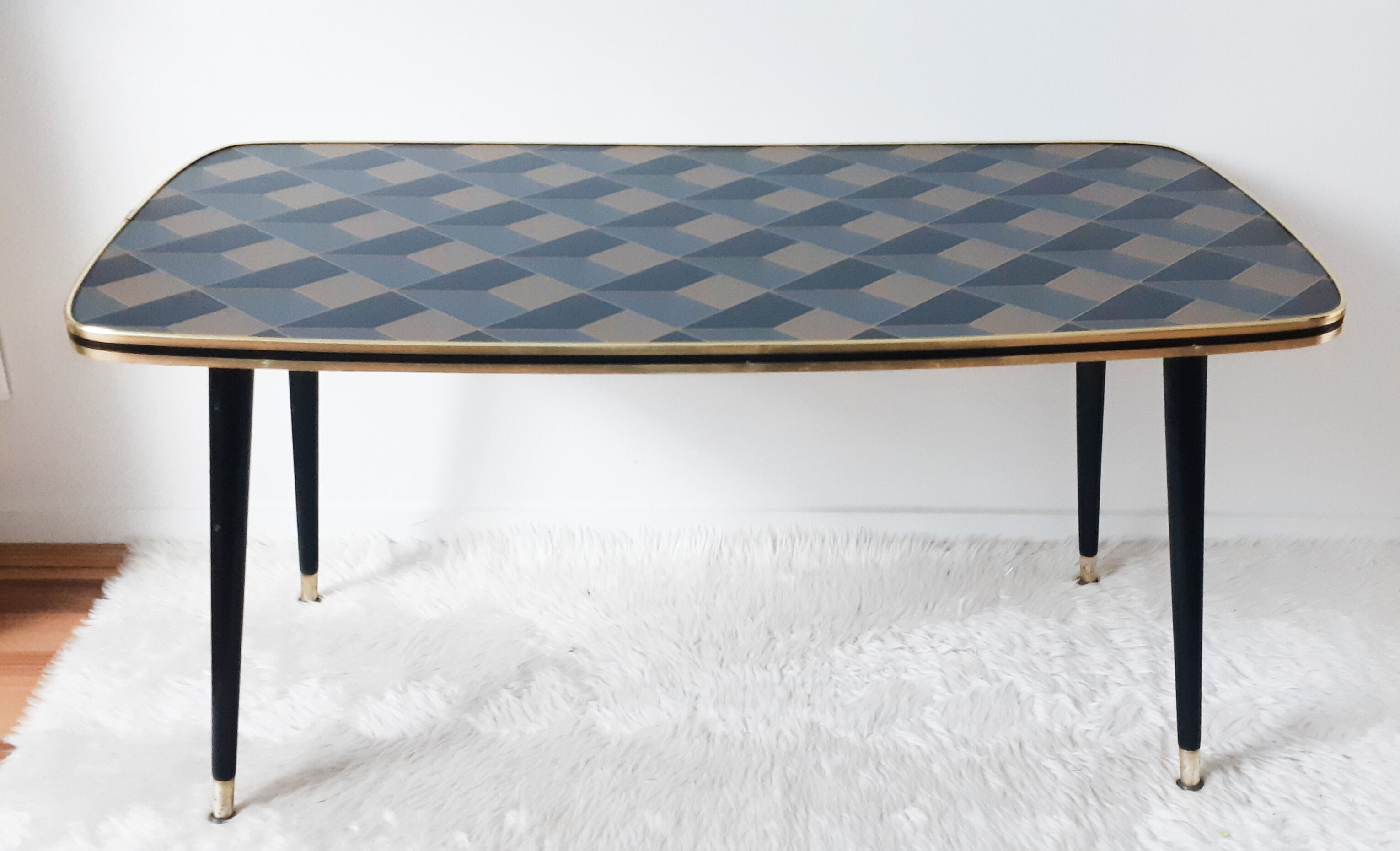 Living room coffee table, vintage, compass legs, 50s