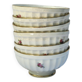 6 anciens bols à fleurs en porcelaine de Limoges côtelée. Vintage.
