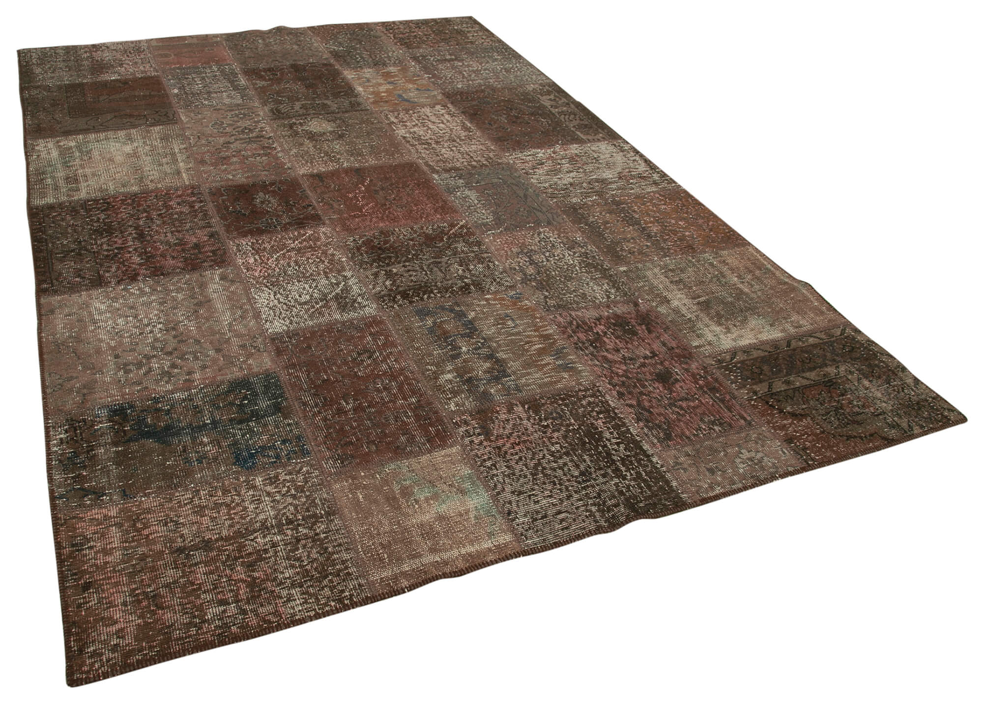 Hand-knotted oriental vintage 204 cm x 301 cm brown patchwork carpet