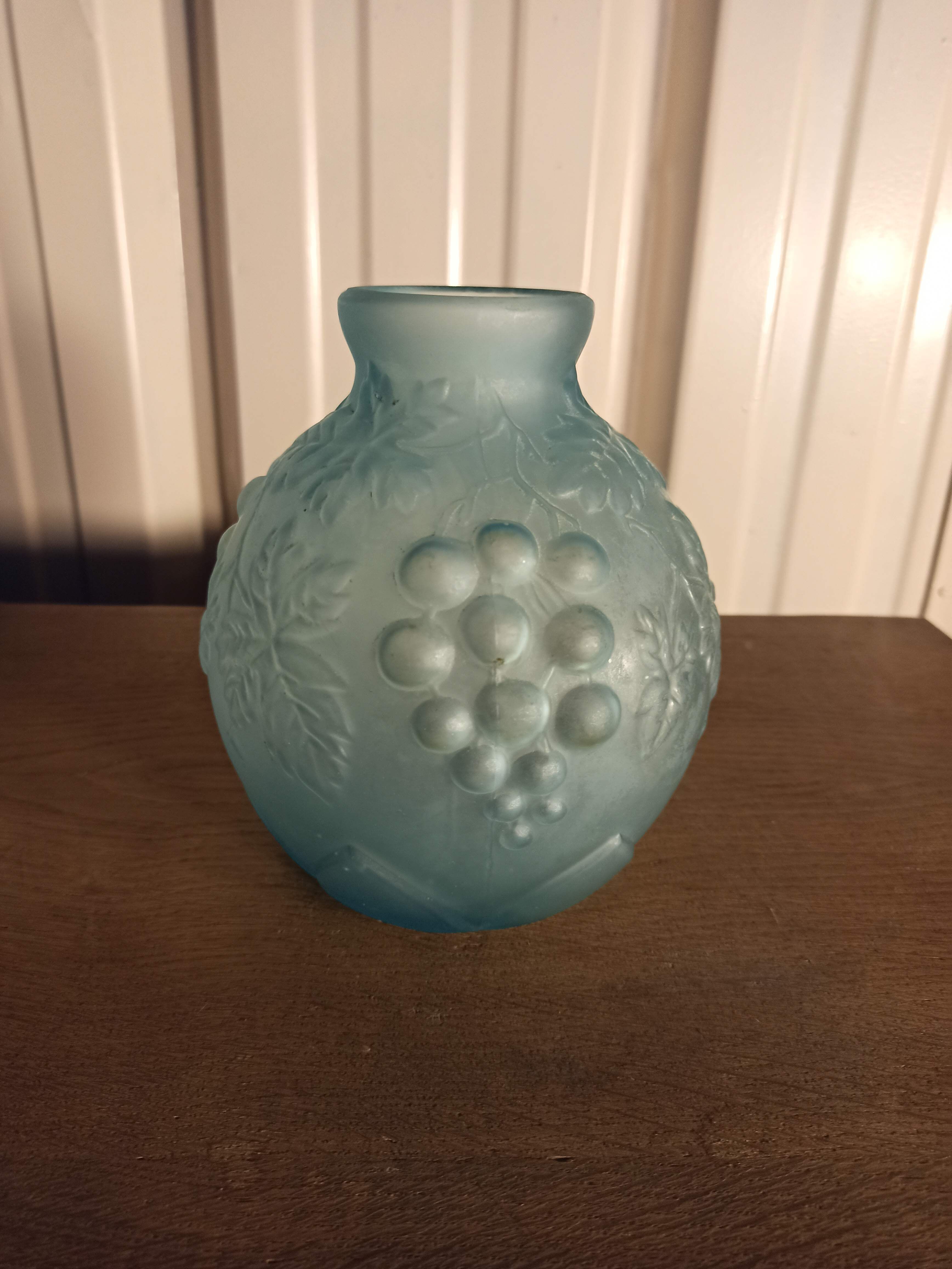 Art deco ball vase in opaque blue molded glass
