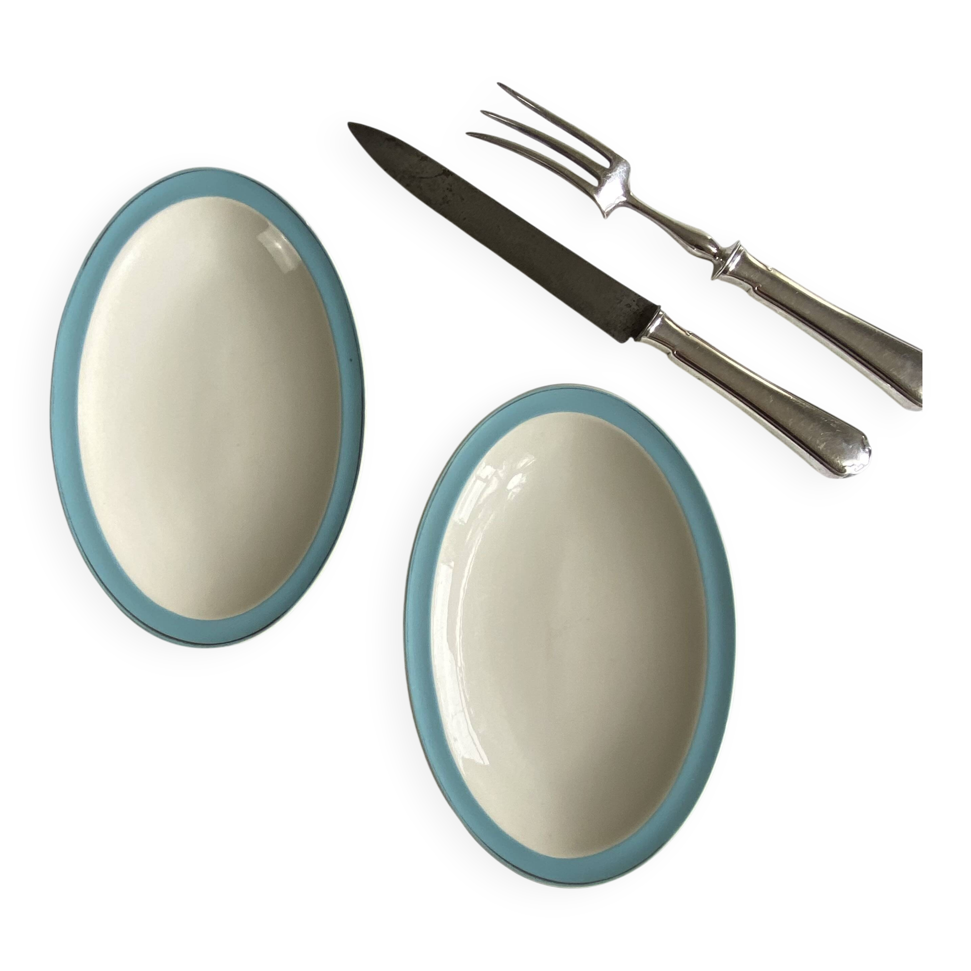 Set of 2 small serving dishes, antique Boch and Frères earthenware.