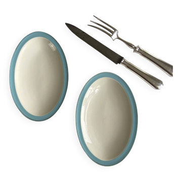 Set of 2 small serving dishes, antique Boch and Frères earthenware.