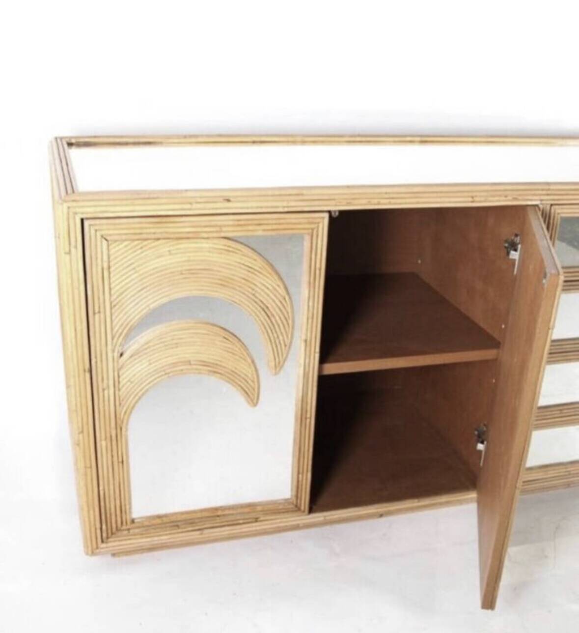 Rattan and mirrored “palm tree” sideboard