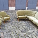 Ensemble de fauteuils Danois club organique années 50 Vert tendre glacé