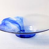 Vintage Bormioli Rocco Art Glass Bowl: Cobalt Blue Swirl Centerpiece