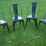 4 Green chaises Tolix industrial, first model (background)