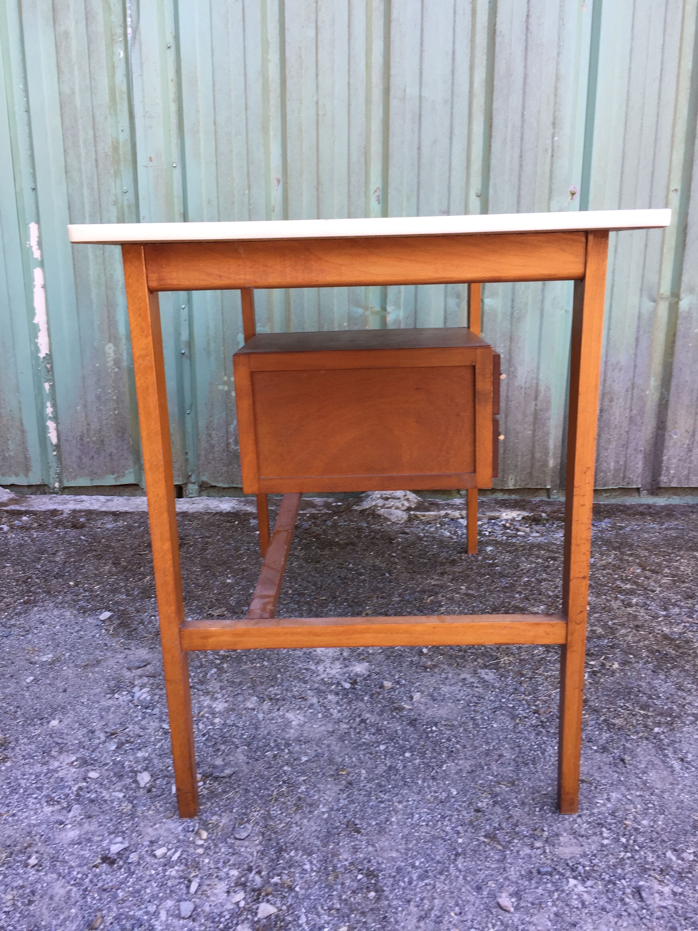 Vintage desk with 2 drawers in beech and cp with the Formica top