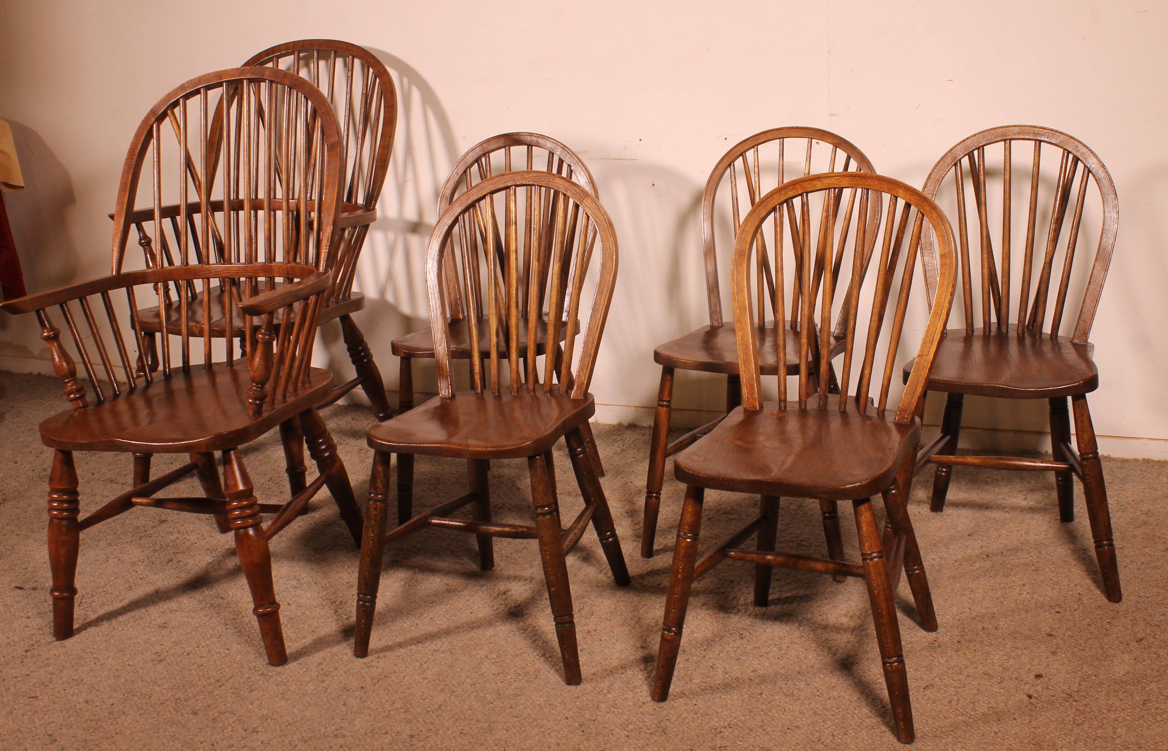set of 5 Windsor chairs and two armchairs - 19th century