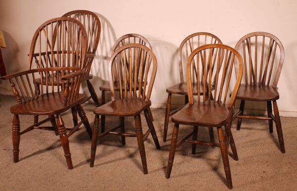 série de 5 chaises et deux fauteuils windsor-19° siècle