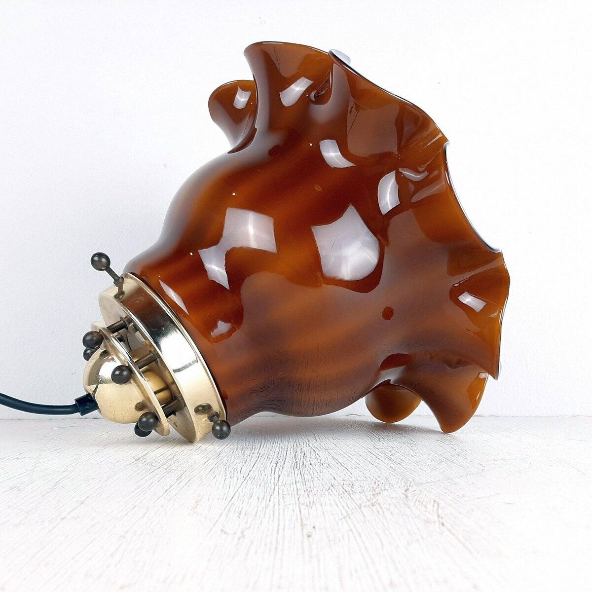 Brown glass pendant lamp, 1970s