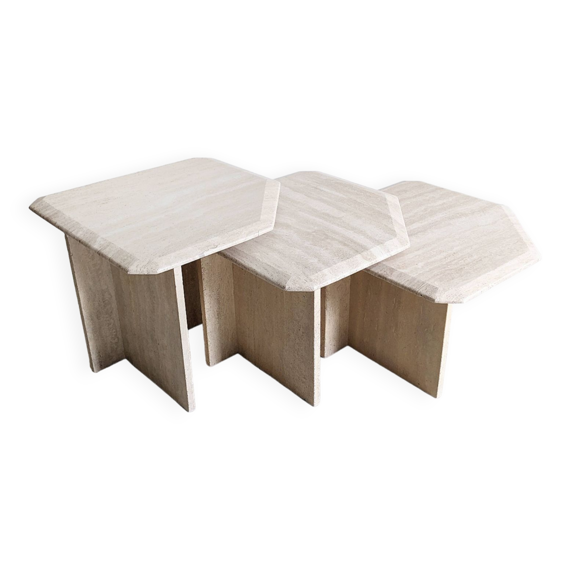 Tables gigognes en travertin années 1980