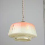 Vintage glass & brass salmon pendant lamp