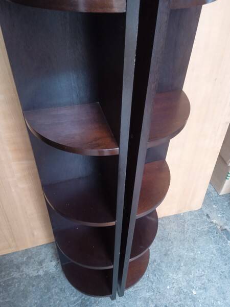 Pair of mahogany art deco style column corner cabinets