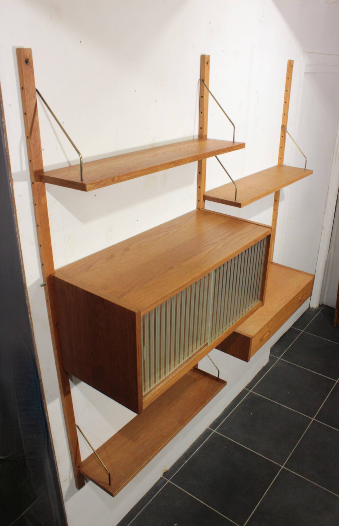 Vintage teak wall unit by Preben Sorensen, Denmark 1960s