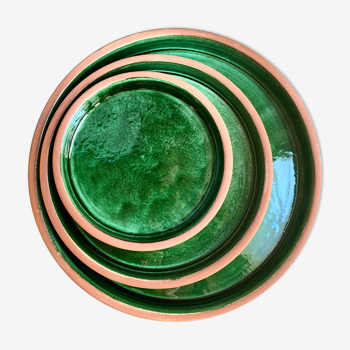 Lot 3 terracotta plates glazed in green