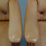 Set of 5 beautiful and luxurious cowhide Chesterfield dining/conference chairs in a light cognac colour