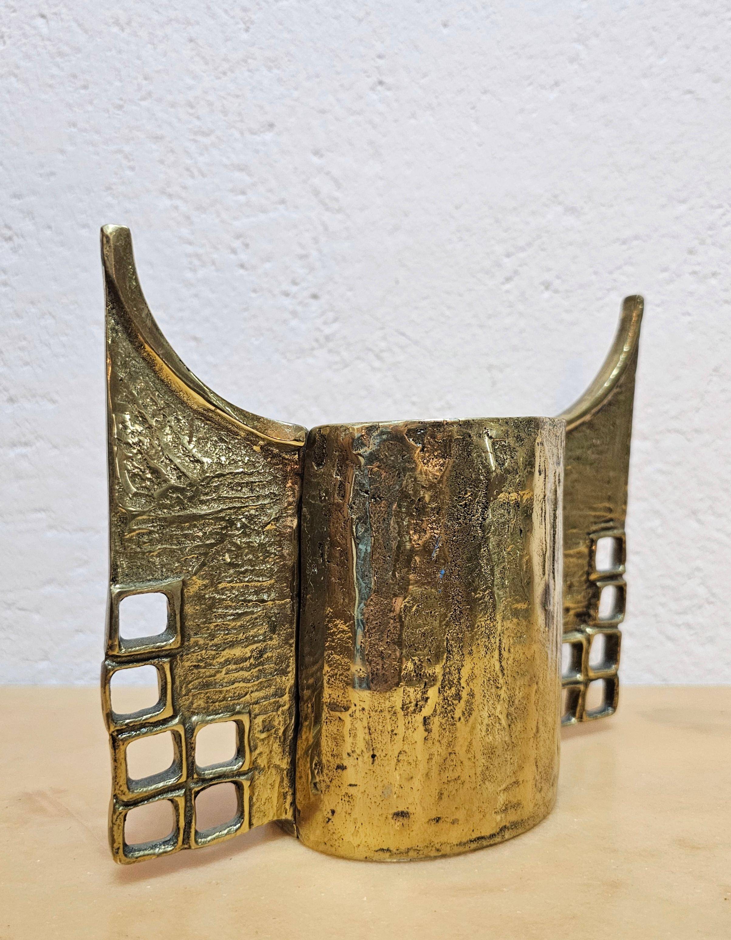 Chandelier Brutaliste Sculptural en Bronze Doré par Heinz Goll, Années 1960