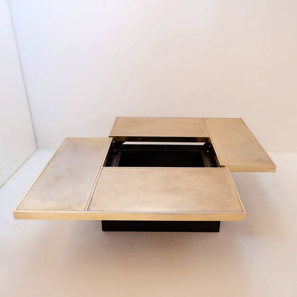 Table basse vintage Belgo Chrom coulissante avec bar caché - années 1970